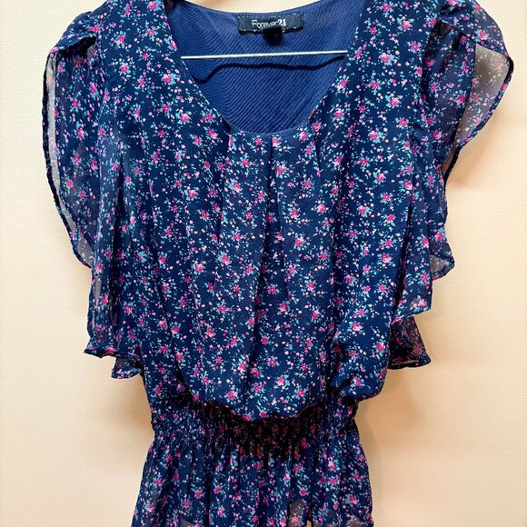 Forever 21 blue floral top - Picture 1 of 4